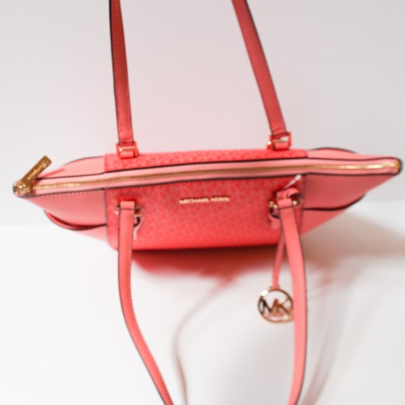 Michael Kors Charlotte Large Top Zip Shoulder Tote Bag MK Coral Reef Multi - Picture 7 of 11